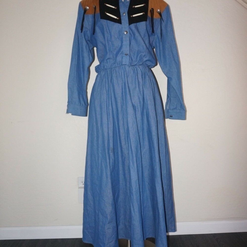 Diamond L Western Wear Fringed Denim Leather Dress - Picture 4 of 11